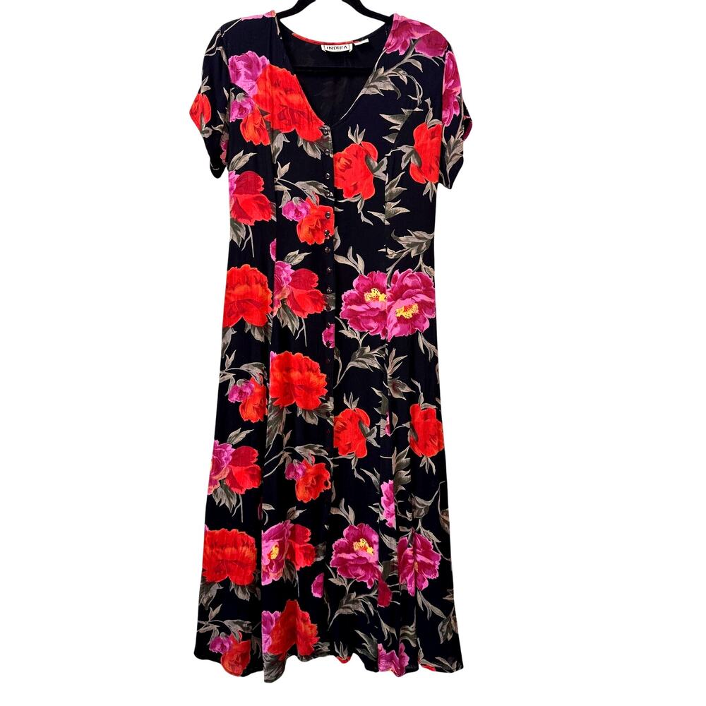 INDIRA Maxi Dress Size M Floral Flowy Grunge Cottage Whimsigoth Romantasy Goth